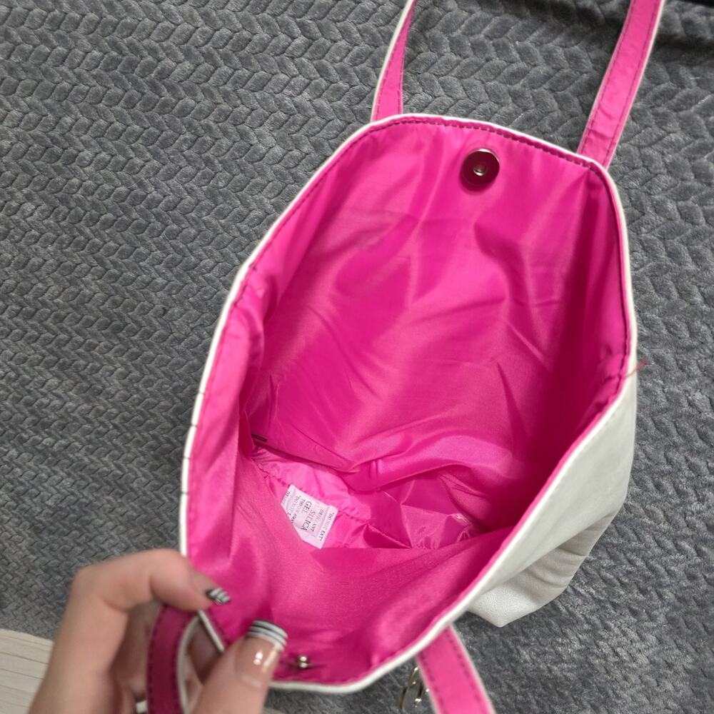 Dillard’s Metallic Silver Tote Bag Pink Lining Shoulder Shopper Purse - Picture 6 of 8